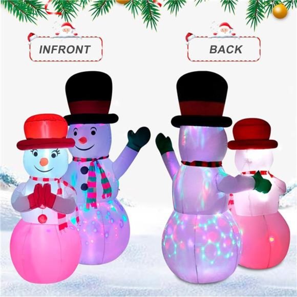 7FT Christmas Inflatables Blow Up Snowman Couple Built-in Rotating LED Light - Picture 6 of 7